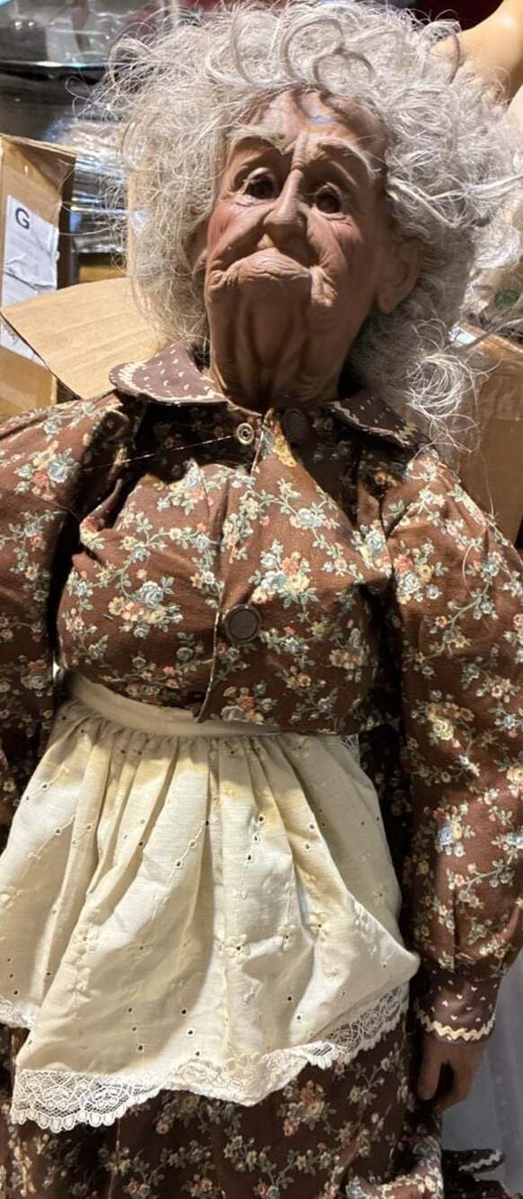 Vintage 1989 William Wallace Jr. Grandma Doll with Floral Dress-Porcelain Head